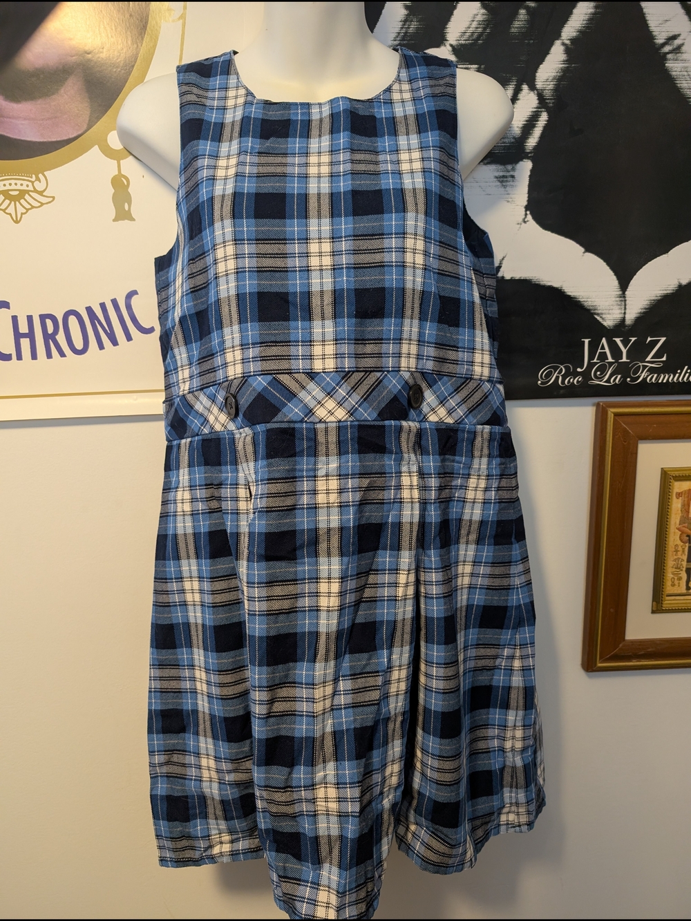 Lands' End Blue and White Plaid Sleeveless Dress